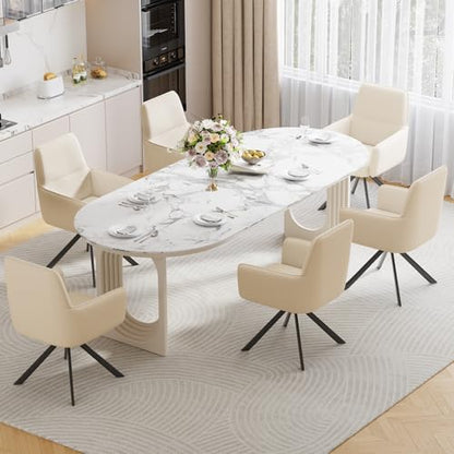 Modern Swivel Dining Chairs Set of 4, Upholstered Dining Room Chairs with Thicken Cushion, 360°Swivel Dining Chairs with Metal Legs for Dining Room, Kitchen, Bedroom, Chenille, Beige - color: Beige, size: Set of 4