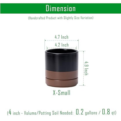 D'vine Dev 2-Pack Ceramic Pots with Saucers, Black/Tan, 4.7 in, 94-V-B-7 | Modern Cylinder Design, Glazed Ceramic, Drainage Hole & Saucer Included, High Temperature Fired, Elegant Home Accent - color: Black/Speckled Tan, size: 4.7 Inch