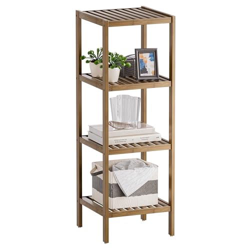 SMIBUY Bathroom Storage Shelf, 4-Tier Bamboo Rack Organizer, Multifunctional Shelving Unit for Living Room Bedroom Kitchen (Walnut) - color: Walnut, size: 4 Tier