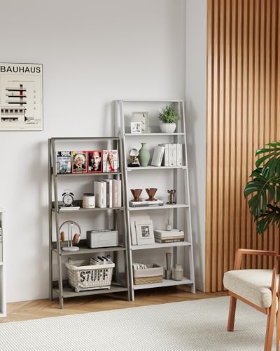 Ladder Bookcase, 5-Tier Bookshelf, Freestanding Plant Display Stand for Living Room, Kitchen, Bedroom, Balcony, French Oak - color: French Oak