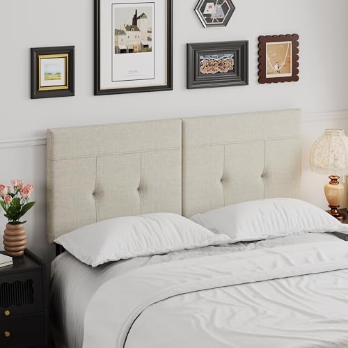 Upholstered Tufted Queen Size Headboard,Premium Linen Fabric Wood Head Board with Metal Legs, Adjustable Height from 42” to 56”, Bed Headboard in Modern Design,Backboard for Bed, Oatmeal - color: Oatmeal Linen, size: Queen