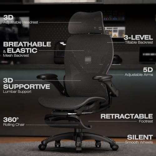 X100 Ergonomic Mesh Office Chair with Footrest, Big and Tall Home Desk Chair with 5D Flip-Up Arms, Adjustable 3D Lumbar Support, Gaming & Executive Computer Chair (Night Reaper) - color: Night Reaper