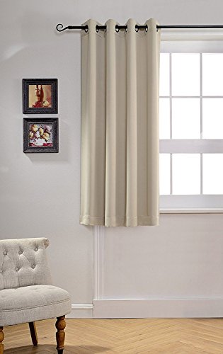 MYSKY HOME Beige Bedroom Curtains, 63 Inch Long Blackout Living Room Dark Grommet Window Curtains for Privacy Protection, Room Darkening Single Panel, 52 x 63 Inch - color: Beige, size: 52"W x 63"L (Pack of 1)