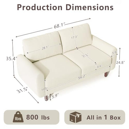 Ihanherry 68" Loveseat Sofa, Small Couch for Small Spaces, Comfy Chenille Sofa with Spring Cushion and Wood Frame, Mid Century Modern Couch, Deep Seat Couch for Living Room Bedroom Office, Beige - color: Beige