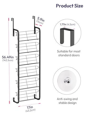 SWTYMIKI Over the Door Shoe Organizer - 6 Tier Wall Mount Shoe Rack for Door Storage- Heavy Duty Metal Hanging Shoes Shelf for Flats, Heels, Sneakers, Boots Black - color: Black, size: 6 Tiers