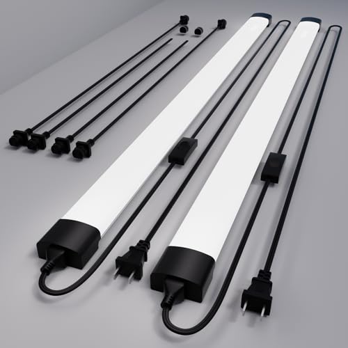 4FT Plug in Ceiling Light 2PCS, 5000K Linkable 36W Workbench Light, LED Tube Lights with Plug, 4500 LM Ceiling Closet Lighting for Laundry Garage Basement Kitchen | LED Tube Lights with Plug, 4500 LM Ceiling Closet Lighting for Laundry Garage Basement Kit