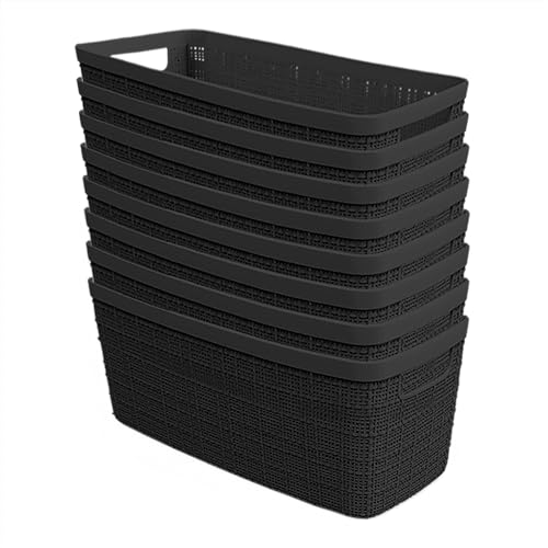 Curver Set of 8 Slim 6.8L Jute Decorative Plastic Organization and Storage Baskets - Perfect Bins for Home Office, Closet Shelves, Kitchen Pantry and All Bedroom Essentials, Black - color: Black, size: Slim 6.8L