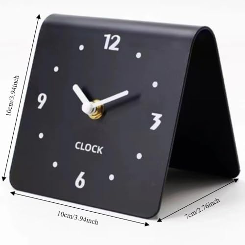 Minimalist Analog Desk Clock, Silent Non-Ticking Acrylic Table Clock Battery Operated Compact Desktop Ornament for Bedside Office Home Decor(Black)