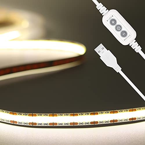 PAUTIX COB LED Strip Light 6.56ft/2m, 640LEDs 1200lm Dimmable 5V USB LED Strip White 4000K CRI90+ TV Backlight,USB Powered Flexible Under Cabinet LED Tape Light for Bedroom,Kitchen,Home DIY Lighting - color: 4000K, size: 6.56 ft