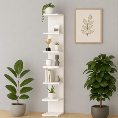 Lack Wall Shelf Unit with Extra Strong Backboard, Versatile 7 Tier Shelf Unit, White Lack Wall Shelf, Display Floating Shelf with LED Remote Control Light (White) - color: White