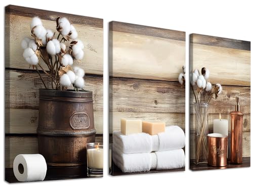 GUTTATY 3 Pieces Rustic Bathroom Canvas Wall Art, Botanical Floral Farmhouse Wall Decor, Boho Vintage Flower Pictures, Relaxing Cotton Hanging Artwork Prints for Bedroom, Living Room, 12"x18"x3Pcs - color: 3P-Bathroom Art10, size: 18L" x 12W" x 3PCS