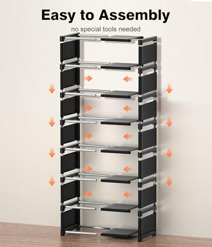 Space-Saving 8-Tier Vertical Shoe Rack, Stackable Narrow Shoe Organizer with Dustproof Fabric Shelves, Sturdy Metal Frame Storage for Entryway Closet Dorm Apartment Small Spaces - size: 8-Tier