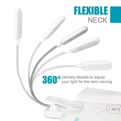 VAVOFO Book Light, Rechargeable Clip On Reading Light 7 LEDs with 9 Brightness Levels for Bed and Desk Studying (White 2-Pack) - color: White+White