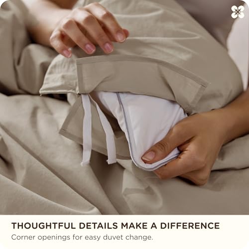Bedsure PureWoven 100% Cotton Slub Weave Duvet Cover Set, Full Set, 3-PC | Luxury Linen-Like Textured Bedding Set, Double-Stitched, Easy to Change, Zipper Closure, Slub Tannish Linen Grey, 80" X 90" - color: 33 - Slub Tannish Linen Grey (No Comforter), si