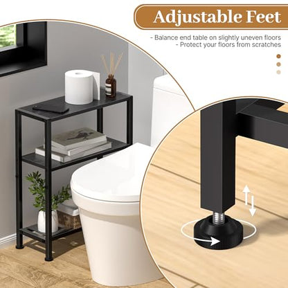 Narrow Side Table for Small Space, 2-Tier Small End Table with Shelf Holder, Slim Nightstand, Skinny Snack Couch Table in Living Room, Bedroom, Study, Kitchen and Balcony (Black) - color: Black