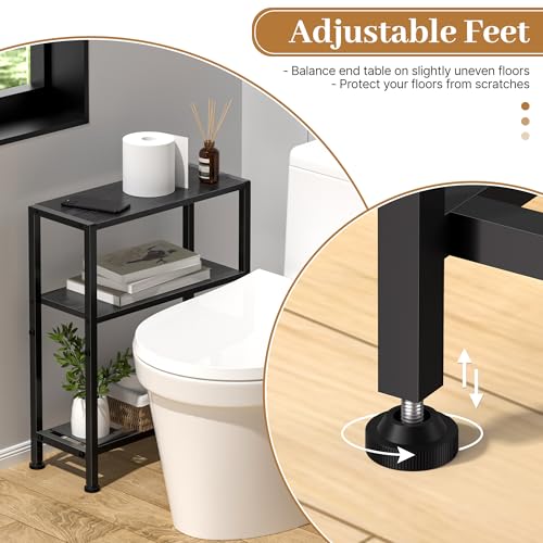 Narrow Side Table Set of 2 for Small Space, 2-Tier Small End Table with Shelf Holder, Slim Nightstand, Skinny Snack Couch Table in Living Room, Bedroom, Study, Kitchen and Balcony (Black) - color: Black