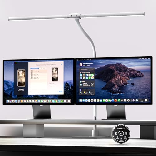 EYOCEAN Desk Lamp with Metal Base, 31.5" LED Office Lamp for Home Office, 24W Double Head Desk Light, Dimmable & Color Temperature, Table Lamp with Remote Control, Brightest Computer Monitor Light - color: Mattwhite