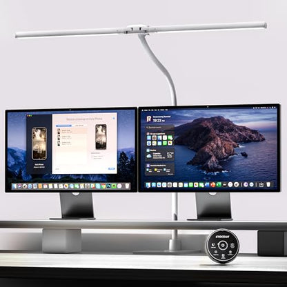 EYOCEAN Desk Lamp with Metal Base, 31.5" LED Office Lamp for Home Office, 24W Double Head Desk Light, Dimmable & Color Temperature, Table Lamp with Remote Control, Brightest Computer Monitor Light - color: Mattwhite
