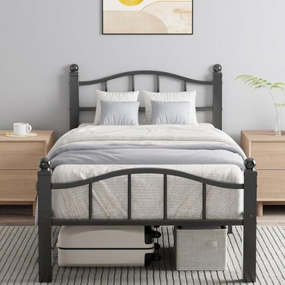 Metal Twin XL Bed Frame with Headboard | Modern Headboard and Footboard,Noise-Free Design, 12" Underbed Storage,No Box Spring Needed, Tool-Free Assembly - color: Twin XL Black