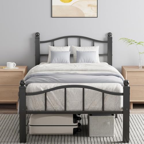 Metal Twin XL Bed Frame with Headboard | Modern Headboard and Footboard,Noise-Free Design, 12" Underbed Storage,No Box Spring Needed, Tool-Free Assembly - color: Twin XL Black
