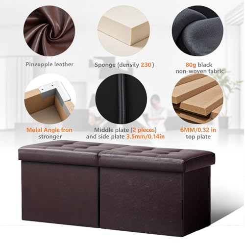 AmasSmile Footrest Ottoman Storage Bench,34" Leather Folding Chest,Brown | Large Ottoman with Storage,Thicker Foam Padded Seat,Livingroom,Dorm,Bedroom,Entryway,Easy to install,34 x 13 x 13in - color: Brown-leather