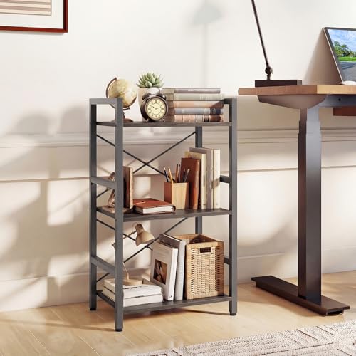 Tangkula 3-Tier Industrial Bookshelf, 16.5" Width Wooden Open Bookcase with Metal Frame, Freestanding Display Shelf Storage Organizer for Home Office, Living Room and Bedroom (Grey,28",1) - color: Grey, size: 16.5" X 11" X 28"