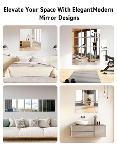 Home Gym Mirrors 12 Inch x 12Pcs Full Length Mirror Tiles Acrylic Unbreakable Wall Mounted Mirror Frameless Full Length for Home Gym, Bedroom, Door - size: 12x12Inchx12Pack