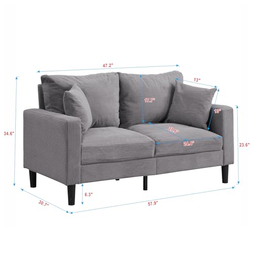 57 " Loveseat Sofa Couch, Upholstered 2 Love Seat Sofas with 2 Pillows Soft Cushions & Sturdy Frame, Space Saving Modern Small Sofa, Living Room Bedroom Apartment Small Space (Light Gray, 2 Seat) - color: Light Gray, size: 2 Seat