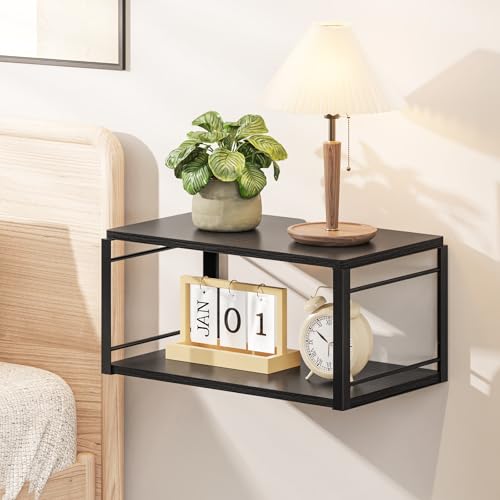 Floating Nightstand, Wood Bedside Shelf Wall Mounted Nightstand, Floating Bedside Table for Bedroom, Living Room, Bathroom, Kitchen, Office (Black) - color: Vintage Black-1