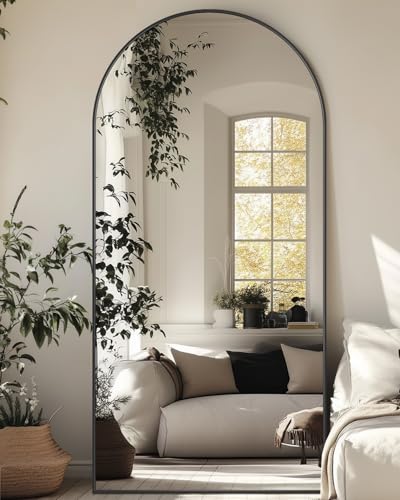Full Length Mirror with Stand, 71"x32" Arched Full Body Mirror, Large Stand Up Mirrors, Aluminum Frame Floor Standing Mirrors, Freestanding Hanging Leaning Mounted for Bedroom Living Room, Black - color: Black, size: 71"L x 32"W