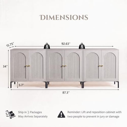 IFBUY 92.63" W Mid Century Modern TV Stands for Living Room, Light Grey - color: Light Grey, size: 15.75"D x 92.63"W x 34"H