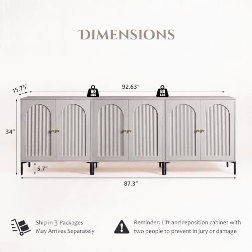 IFBUY 92.63" W Mid Century Modern TV Stands for Living Room, Light Grey - color: Light Grey, size: 15.75"D x 92.63"W x 34"H