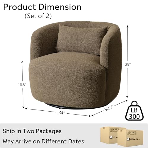 KINWELL 68" Boucle Upholstered Loveseat with 2 Swivel Chairs, Teddy Brown | No Assembly Sherpa Living Room Furniture Sets, 2-Seater Couch Settee and Barrel Chairs Armchairs for Small Spaces Apartment - color: Teddy Brown, size: Loveseat + 2 Chairs