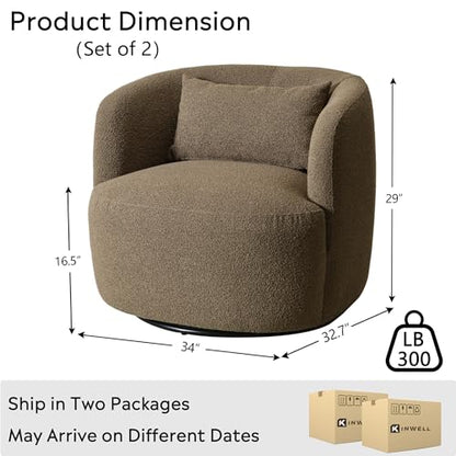 KINWELL 68" Boucle Upholstered Loveseat with 2 Swivel Chairs, Teddy Brown | No Assembly Sherpa Living Room Furniture Sets, 2-Seater Couch Settee and Barrel Chairs Armchairs for Small Spaces Apartment - color: Teddy Brown, size: Loveseat + 2 Chairs