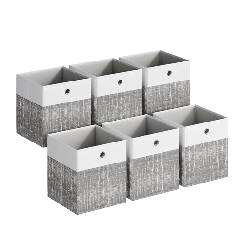 SONGMICS Storage Cubes, Set of 6 Foldable Fabric Storage Boxes, Cube Organizer Boxes with Handles, for Closet Shelves, Odorless, 10.2 x 10.2 x 11 Inches, Cloud White and Cattail Gray URFB426GM02 - color: Cloud White + Cattail Gray, size: 11 Inch-6 Pack