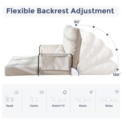 MAXYOYO Adjustable Folding Sofa Bed Couch with 2 Pillows, Beige | Multi-Functional Bean Bag Bed, 5-Position Foldable Lazy Floor Sofa Bed with Armrest, Versatile Floor Seating for Reading - color: Beige
