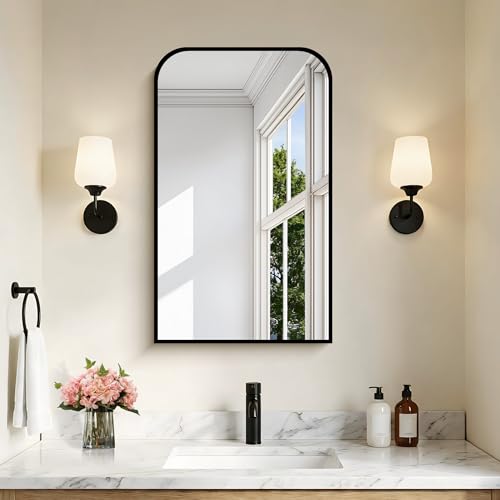 COFENY Bathroom Mirror, 18x30 inch Black Rectangle Wall Mounted Mirror with Thin Frame, Bathroom Vanity Mirrors for Over Sink, Entryway, Living Room, Bedroom - color: Black, size: 18x30inch