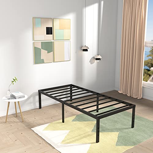 DiaOutro Twin XL Bed Frame 18 Inch Tall with High Storage, Black | Steel Slats Platform No Box Spring Needed Mattress Foundation, Easy Assembly, Noise Free - size: Twin XL, style: 18 Inch (Black)