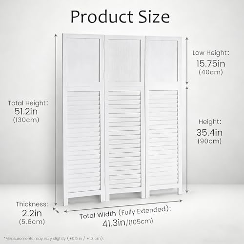 1 Pack 3 Panel Wood Short Room Divider Folding Screen White | Freestanding Modular Louvered Partition Screen For Bedroom Home Office Apartment Privacy - color: White