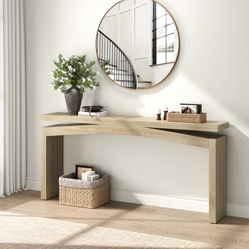63 Inch Console Table for Entry Way Modern, Light Tan Wood | Farmhouse Entrance Tables Narrow Long, Wooden Couch Table Behind Sofa for Entryway, Living Room - color: Light Tan Wood