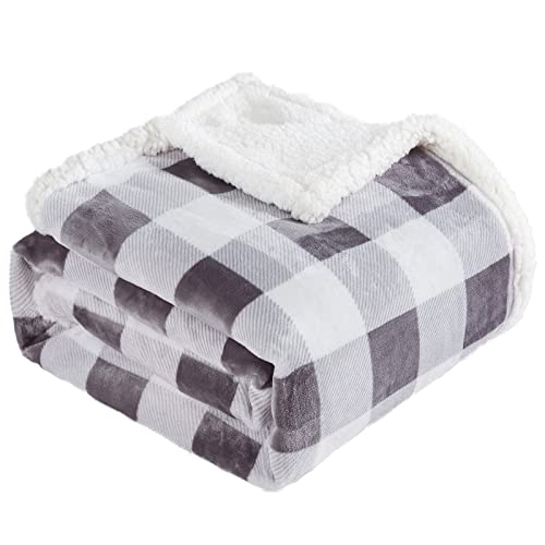 Sherpa Plaid Twin Blanket 60" X 70", Fuzzy Fluffy Soft Cozy Throw Blanket, Twin Size Plush Fleece Flannel Plush Microfiber Blanket for Couch Bed Sofa (Grey) - color: Grey