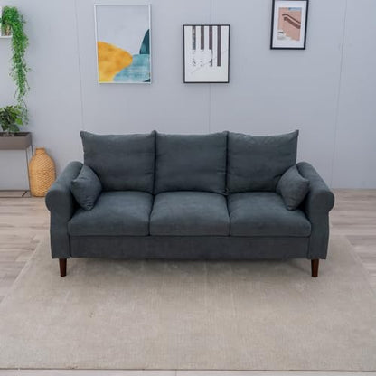 Panana 3 Seater Sofa,Rolled Armrest Design Upholstered Linen Fabric Couch,195 x 80 x 80 cm (Gray, 3 Seater) - color: Gray Linen Fabric, size: 3 seater