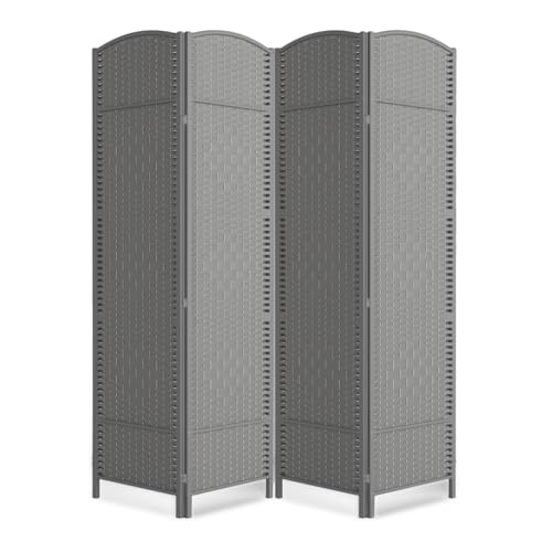 4 Panel Folding Room Divider,Woven Privacy Screen,Grey | Solid wood frame, handcrafted diamond pattern, 6FT tall, extends to 63 inches wide, no assembly required - color: Grey, size: 4-Panel