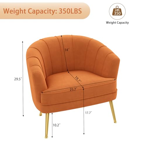 Velvet Accent Chair Set of 2, Barrel Armchair, Orange | Velvet Upholstery, Golden Metal Legs, Comfy Barrel Back, Modern Style, Living Room Bedroom Office - color: Orange, size: 2 Chairs