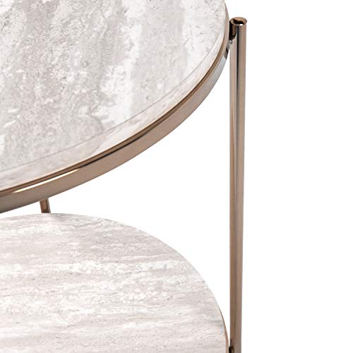 SEI Furniture Silas Round Faux Stone End Table, Champagne