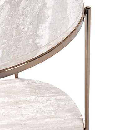 SEI Furniture Silas Round Faux Stone End Table, Champagne