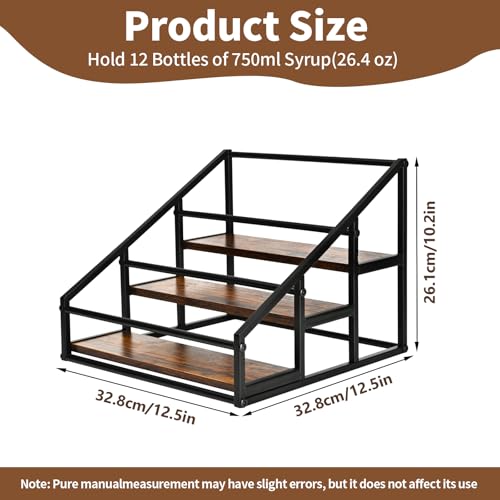 YQBRAO 3-Tier Coffee Syrup Organizer, 12-Bottle Rack, Rustic Brown | Holds up to 12 bottles with stepped visibility and a compact footprint for coffee bars, kitchens, and syrup stations. - size: 3 Tier 12 Bottle Syrup Rack - 1 Pack
