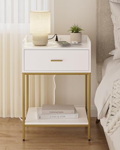 Masupu Nightstand with Charging Station, 3-Tier Modern Bedside Night Stand with Storage Drawer and Shelf, Large End Side Table for Bedroom, Living Room,White - color: Extra Large White-outlet