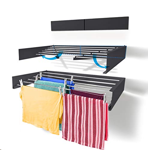 Step Up Laundry Drying Rack (40-INCH Industrial Gray), Wall Mounted, Retractable Clothes Drying Rack, 60lbs Capacity, 20 Linear Ft, with Wall Template and Long Screwdriver Bit - color: Industrial Gray, size: 40" Wide