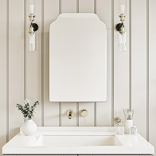 AGDULL Victorian Medicine Cabinet with Arch Mirror, Overall 16.5"x 24" | Surface Mount or Recessed, 15.2" W x 19.6"H Wood Cabinet with 16.5" W x 24" H Arched Mirror, Black, Right-Swing Door - color: Right Swing-black, size: Mirror: 16.5"x24"